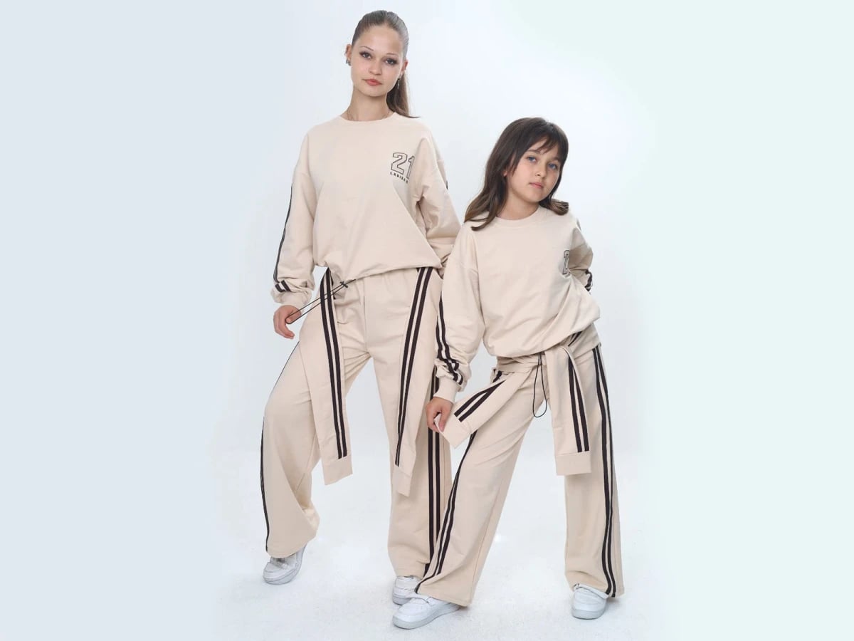Girls' Printed Drawstring Sweatshirt and Wide-Leg Trousers Set in Cream - Vizviz - by Peralane