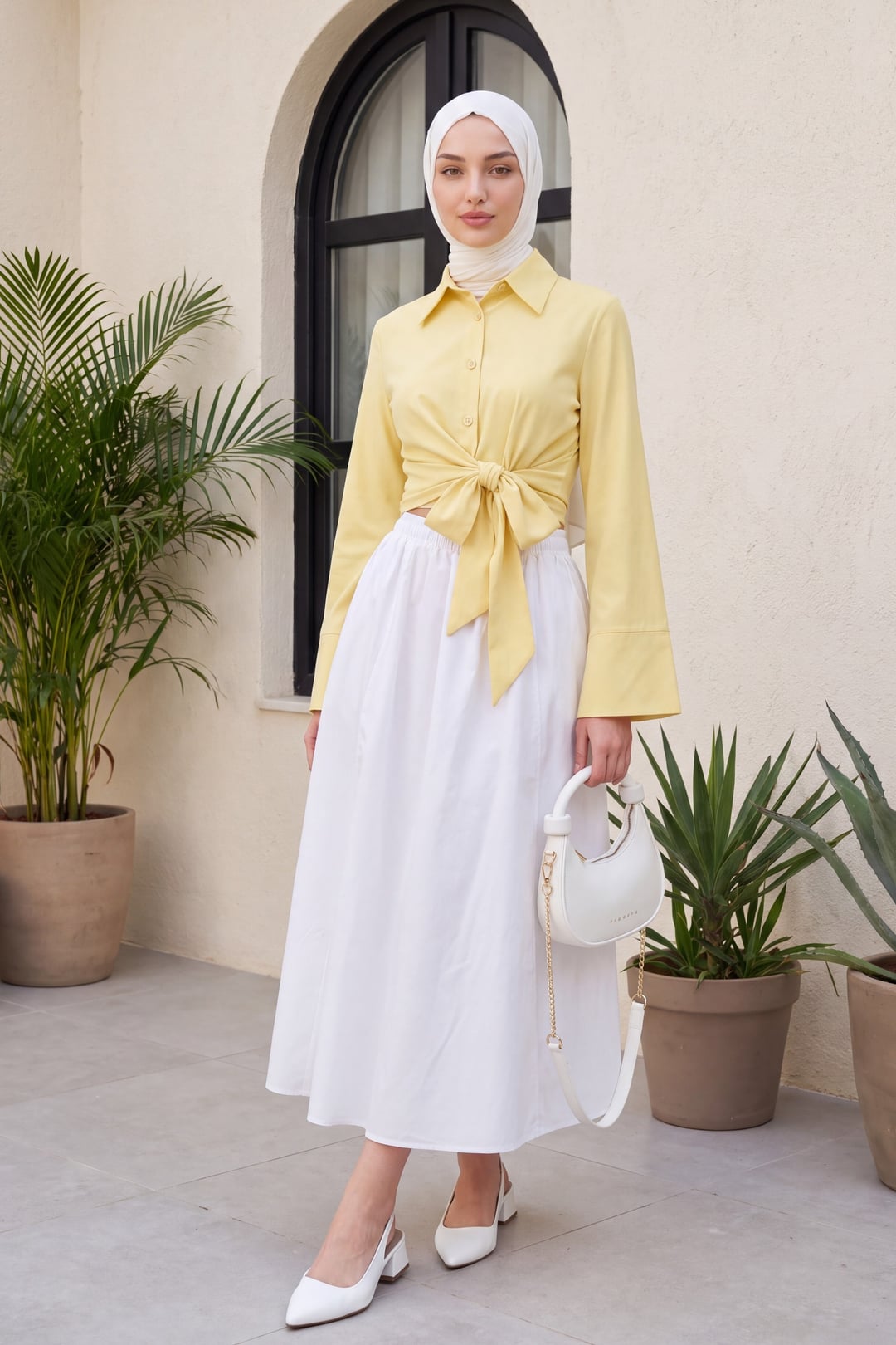 Side-Tie Spanish Sleeve Button-Up Blouse - Yellow - Podyumplus - by Peralane - photo 3