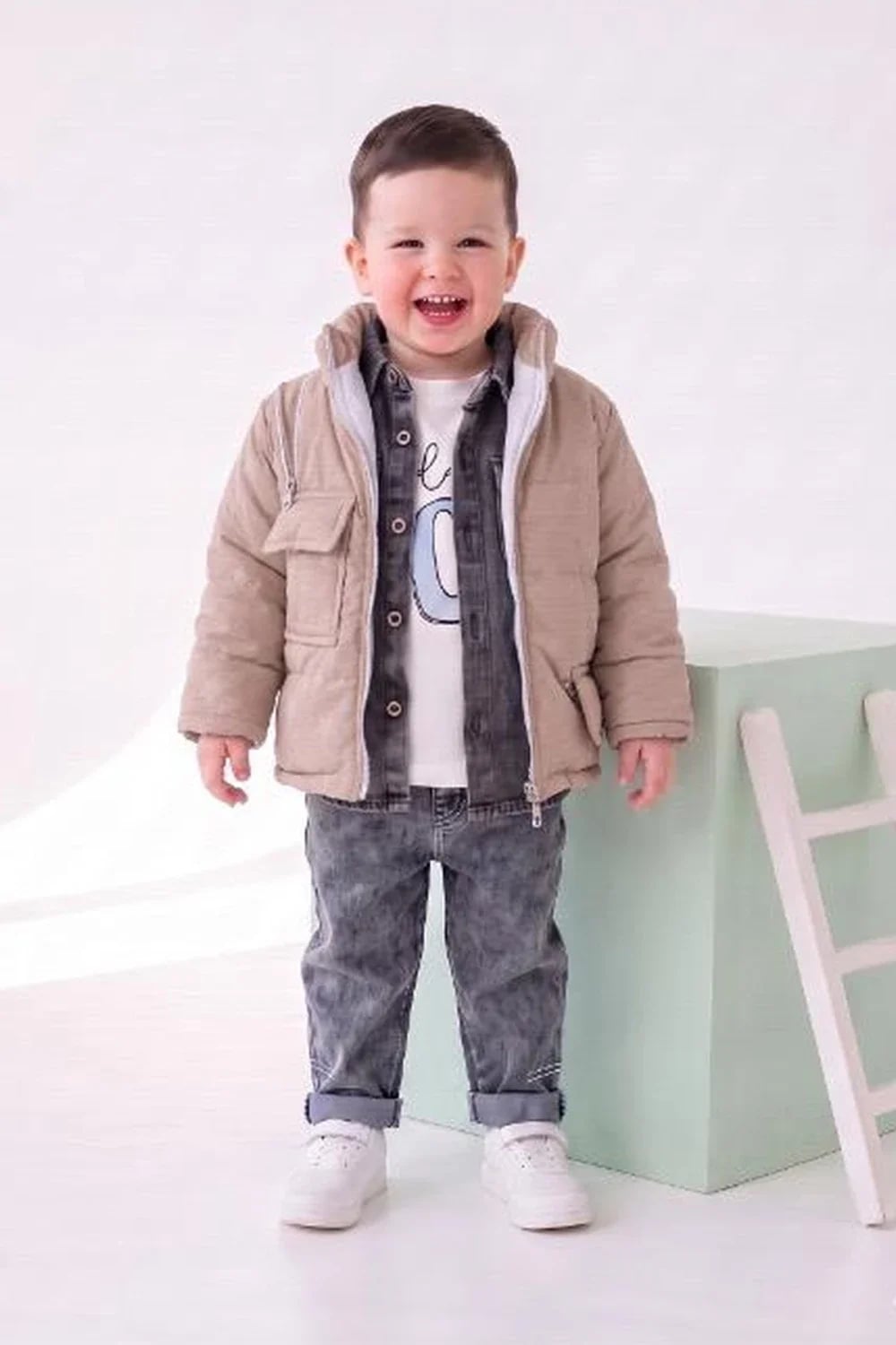 Boys' 3-Piece Puffer Jacket Set - Beige - Has Bereket - by Peralane