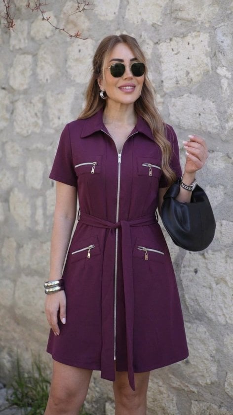 Women's Short-Sleeve Collared Zip-Front Dress with Pockets - Janes - by Peralane - photo 3