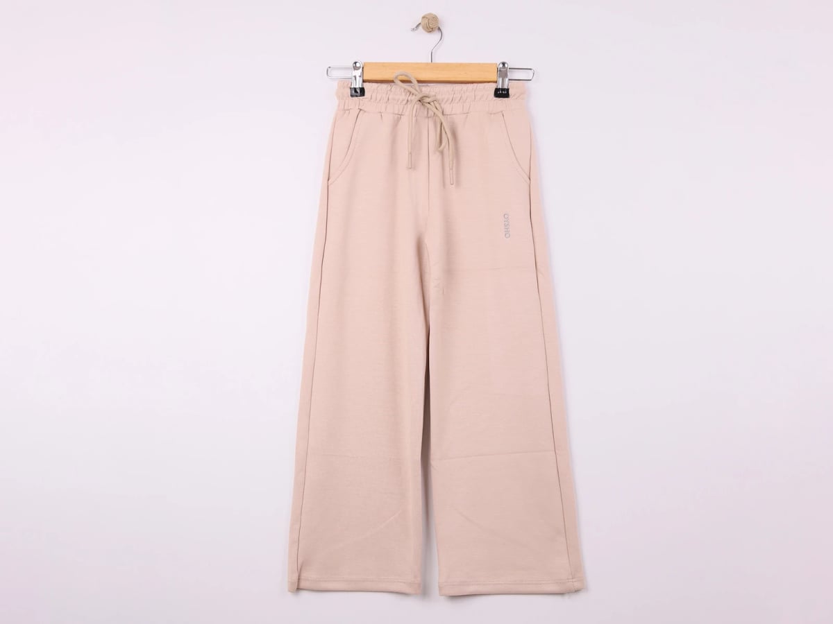 Girls' Drawstring Trousers with Pockets - Light Beige - Langa - by Peralane