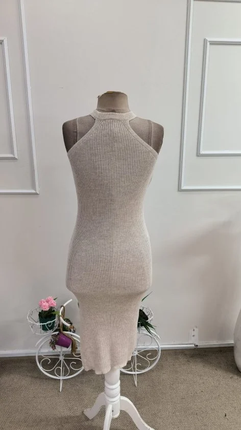 Women's Off-Shoulder V-Neck Side Slit Midi Ribbed Knit Dress - Janes - by Peralane - photo 6