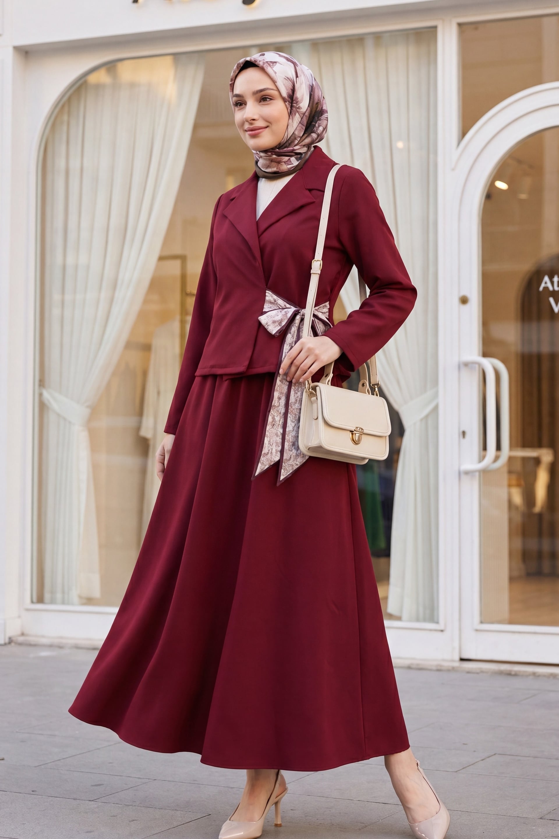 Women's Two-Piece Blazer and Skirt Set in Deep Red - Podyumplus - by Peralane - photo 3