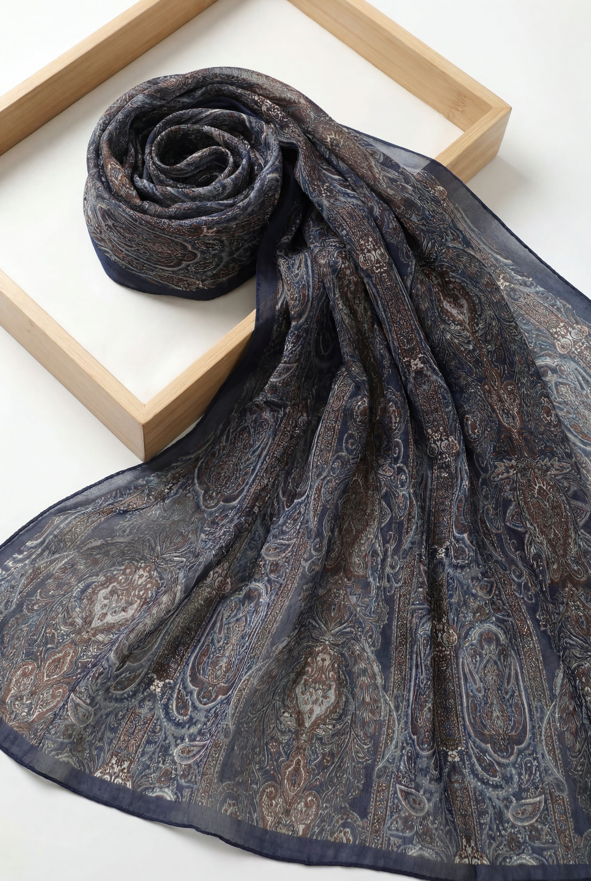 Authentic Striped Traditional Cotton Shawl - Dark Navy - Podyumplus - by Peralane