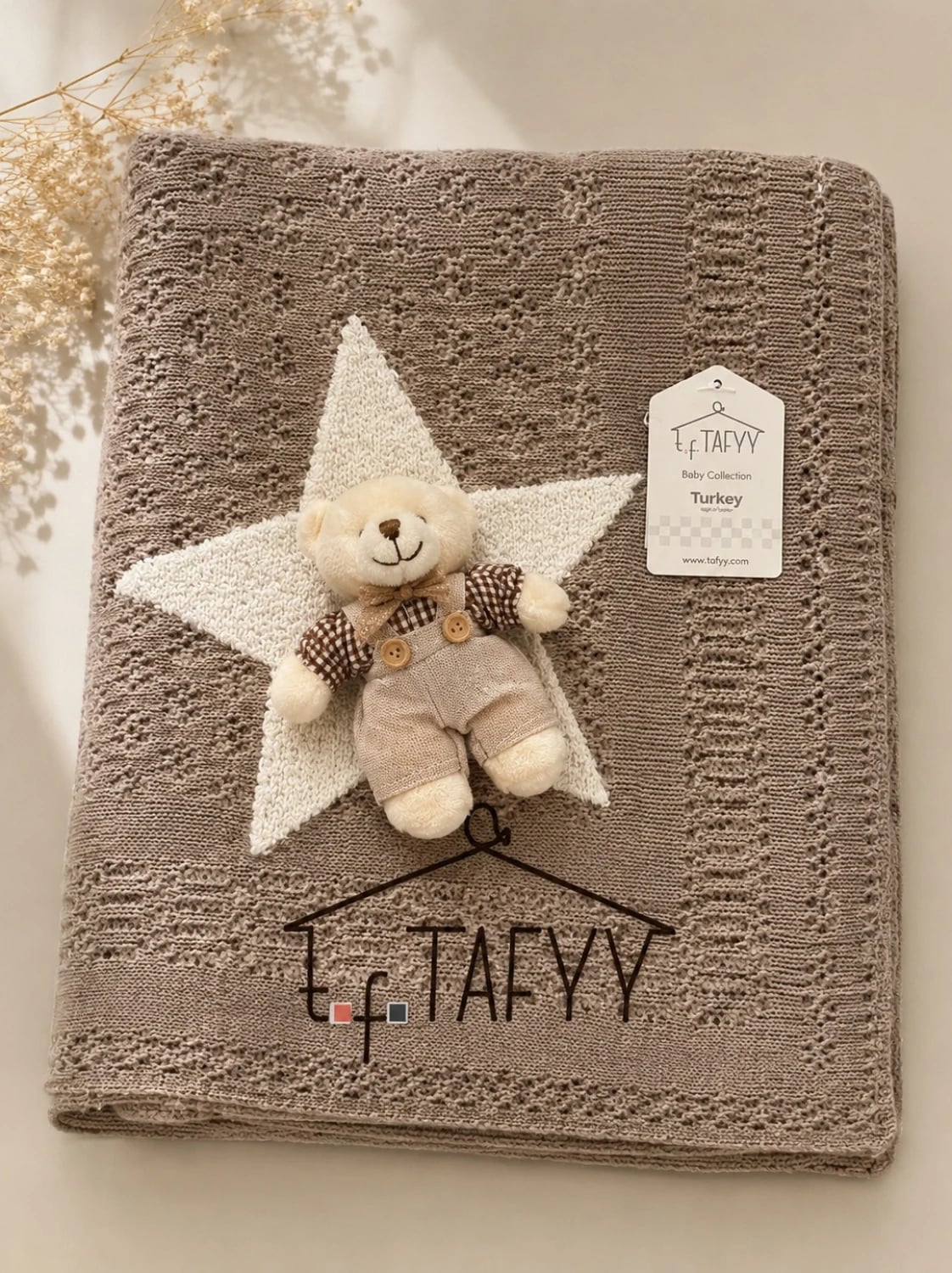 Knit Baby Blanket - Taupe - Has Bereket - by Peralane