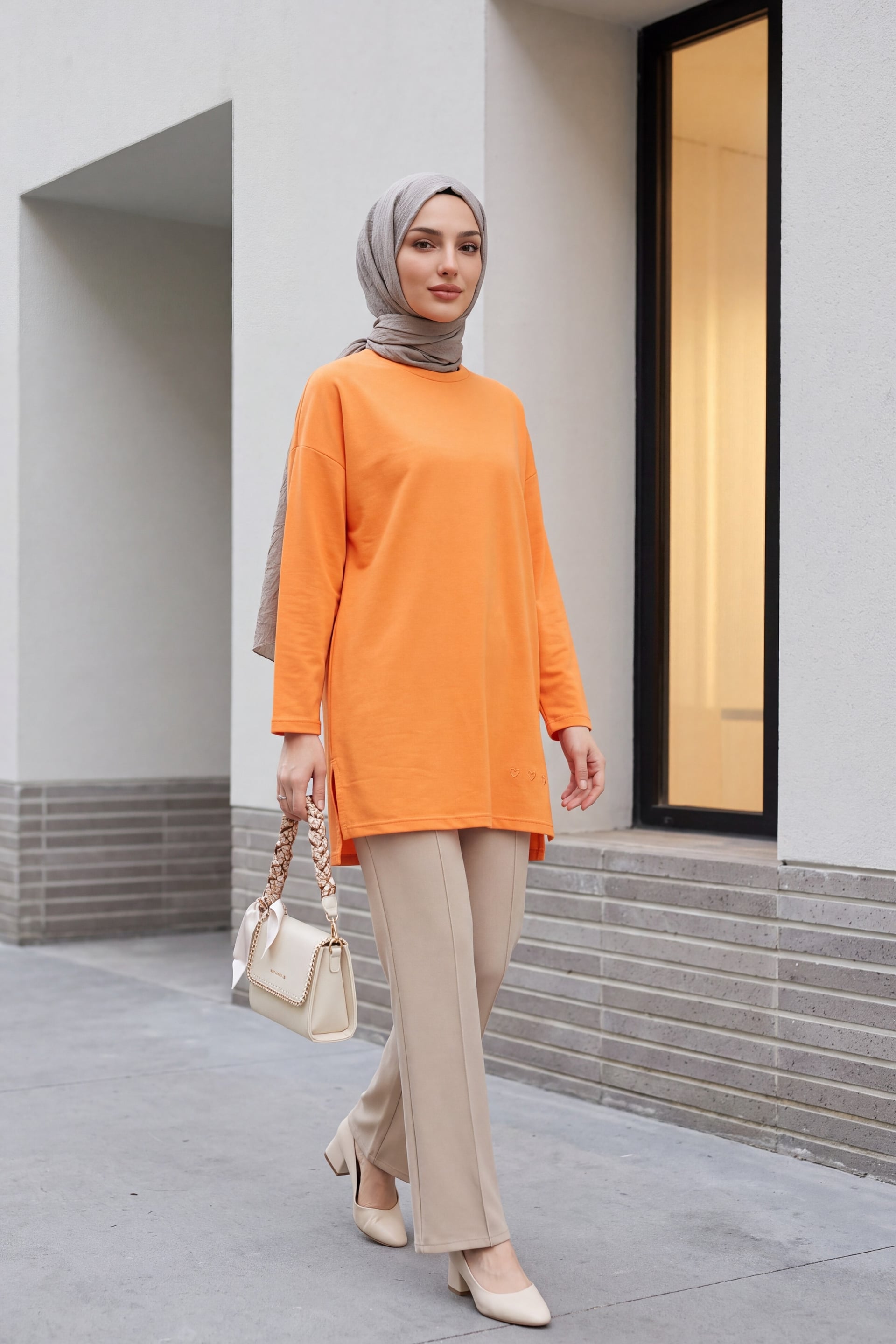 Orange Heart Detail Slit Relaxed Knit Tunic - Podyumplus - by Peralane - photo 2