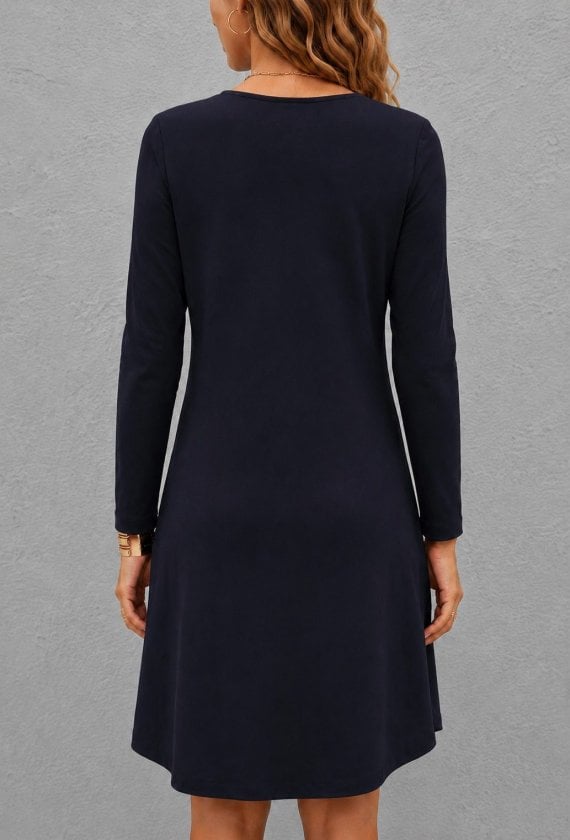 Women's Long-Sleeved V-Neck Two-Tone Viscose Short Dress - Janes - by Peralane - photo 3