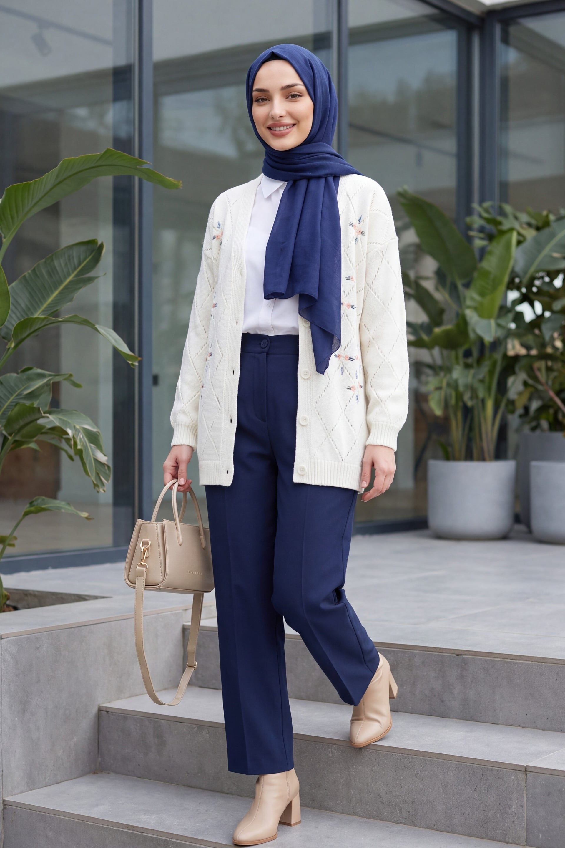 Women's Embroidered Floral Knit Cardigan - Ecru - Podyumplus - by Peralane - photo 4