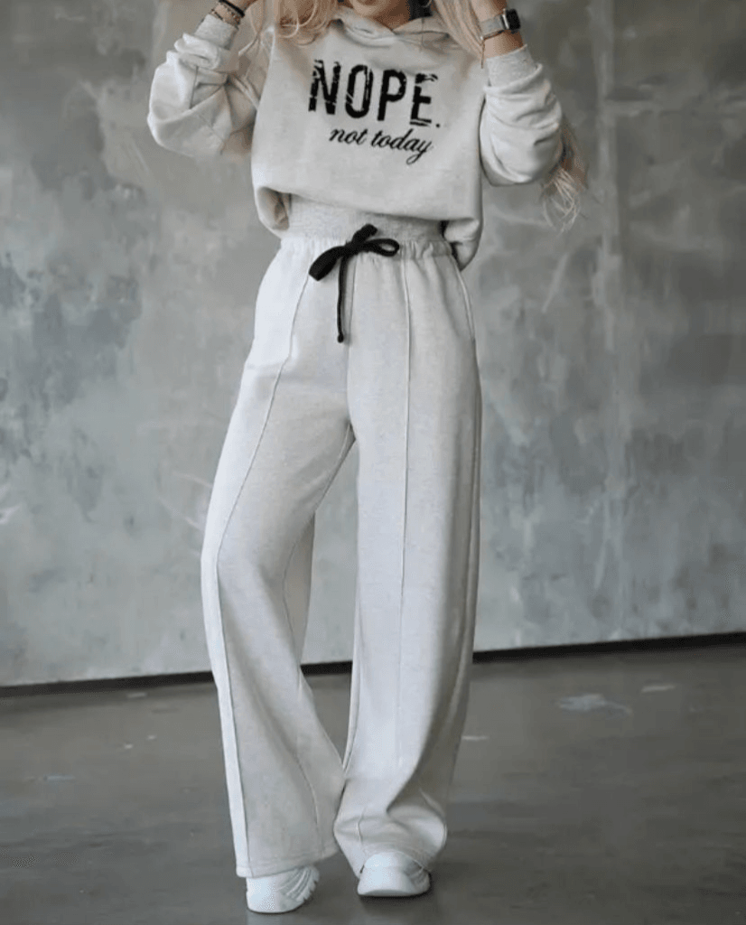 Women's Long Sleeve Nope Print Ribbed Waist Two-Piece Lounge Set - Janes - by Peralane - photo 14