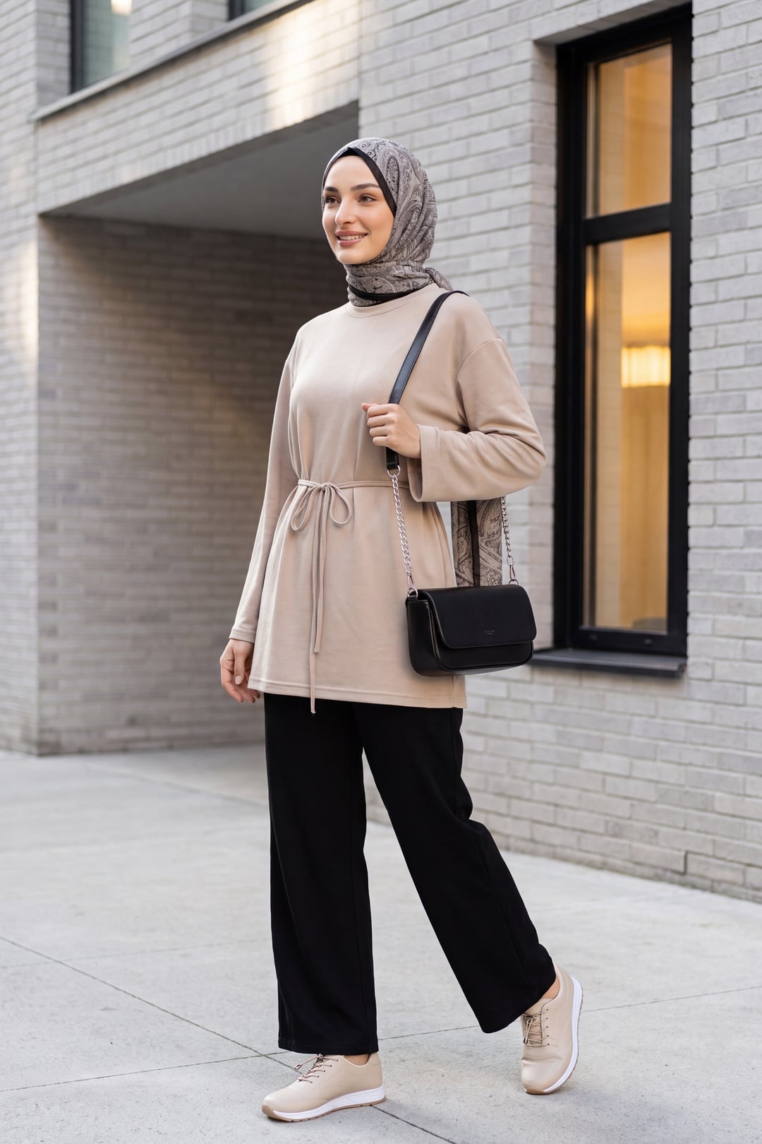 Round Neck Drawstring Waist Knit Tunic - Light Beige - Podyumplus - by Peralane - photo 7