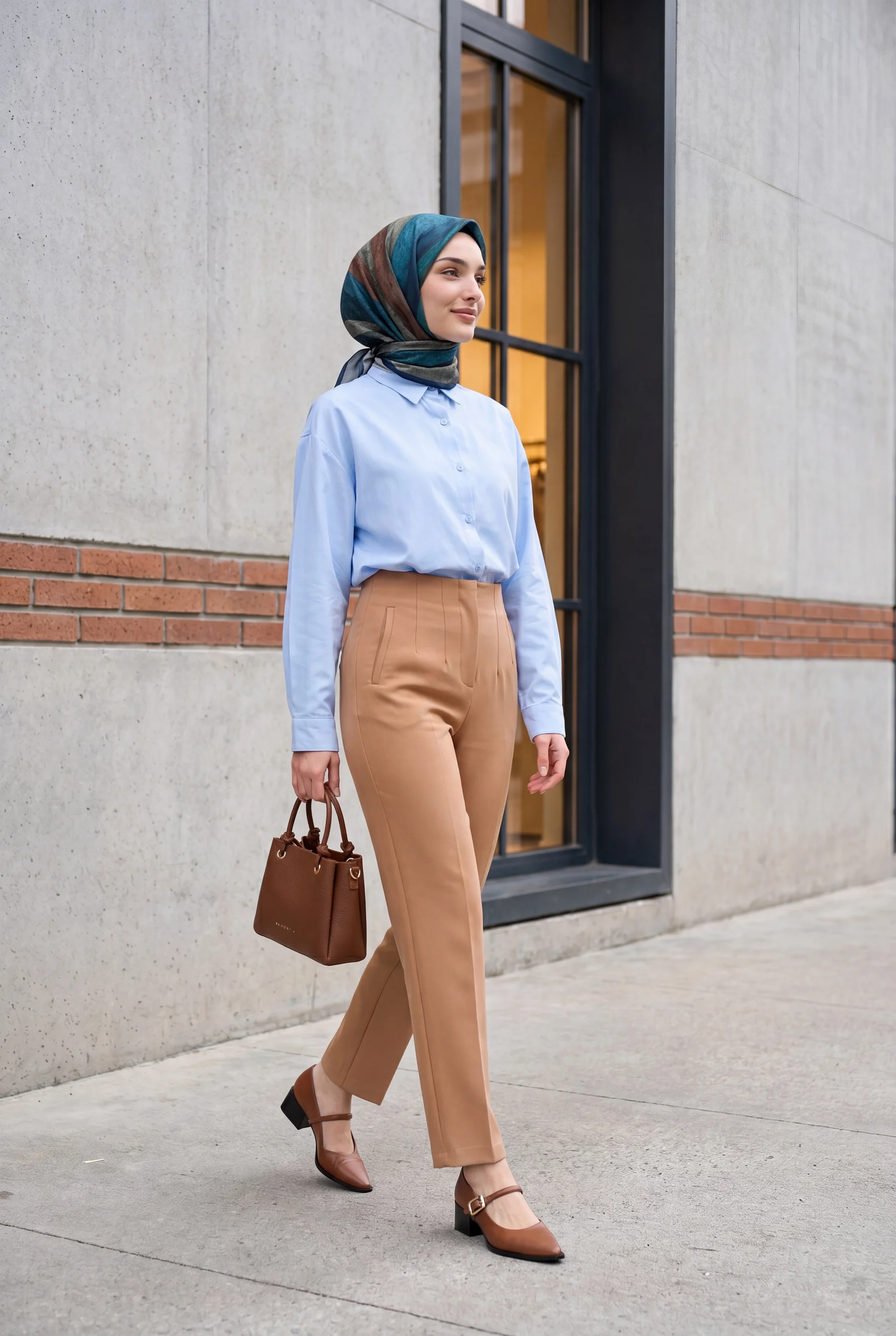 High-Waist Zip-Front Straight-Leg Trousers - Tan - Podyumplus - by Peralane - photo 4