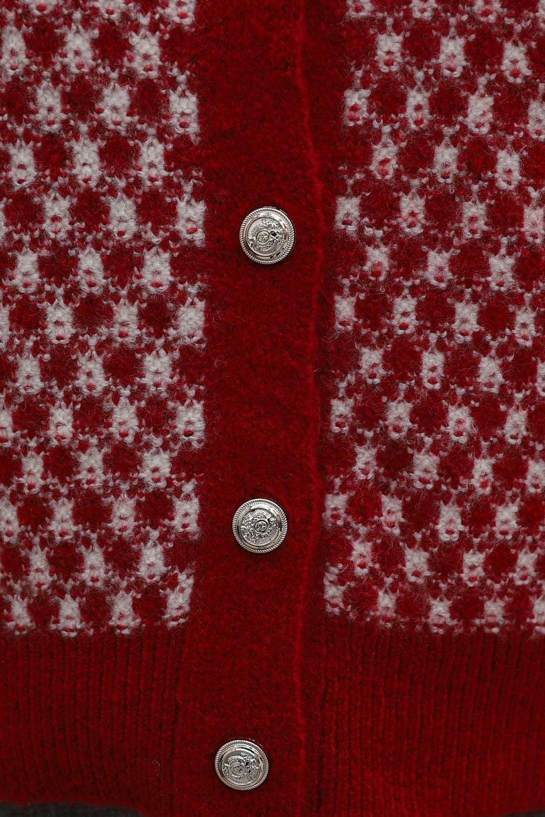 Round Neck Buttoned Patterned Knit Cardigan - Red - Podyumplus - by Peralane - photo 9
