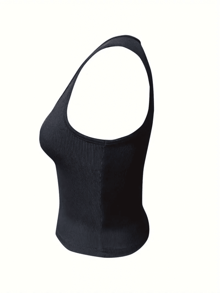 Women's Black Ribbed V-Neck Sleeveless Tank Top - Janes - by Peralane - photo 4