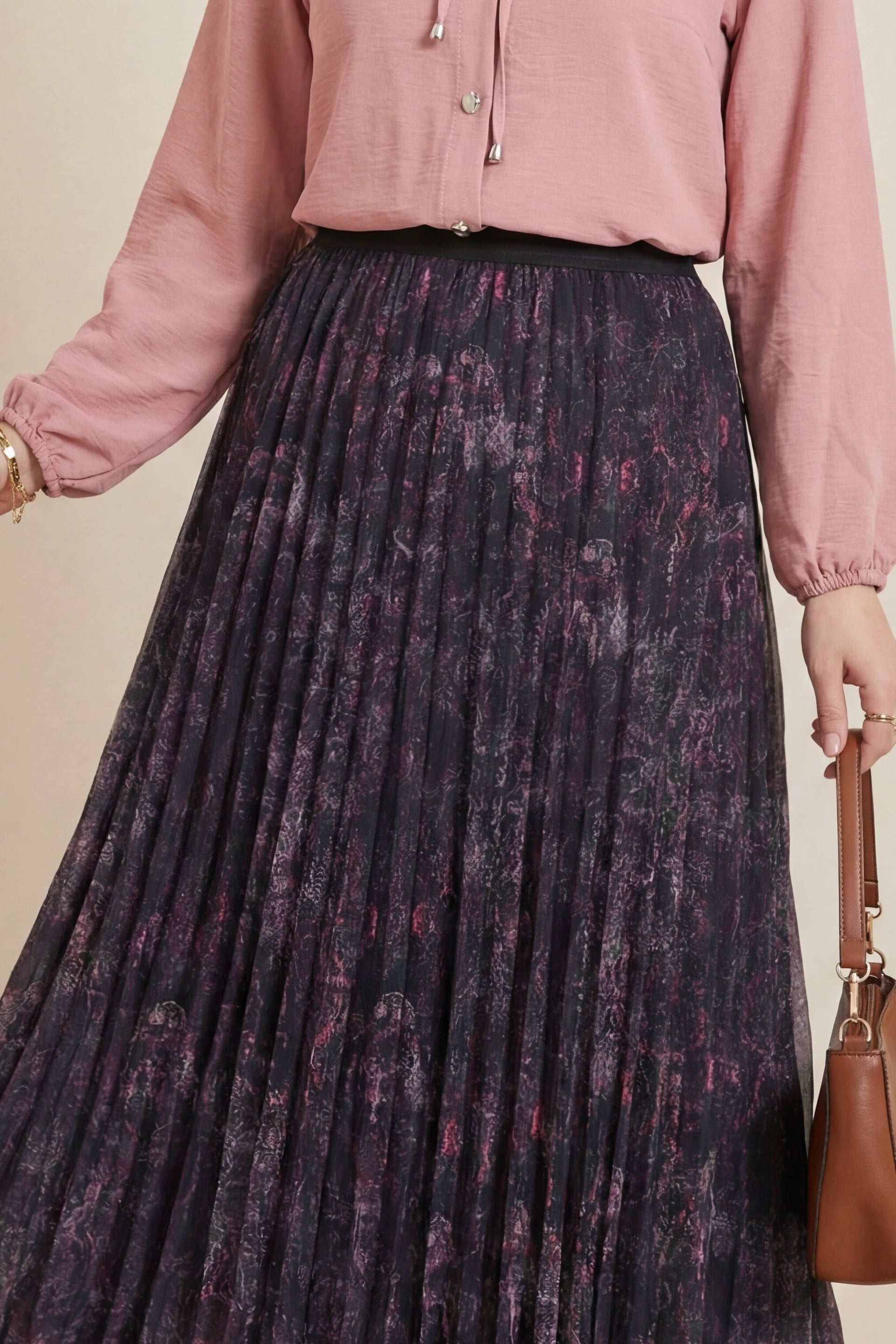 Mixed Print Elasticated Waist Asymmetric Lined Tulle Skirt - Cherry - Podyumplus - by Peralane - photo 3