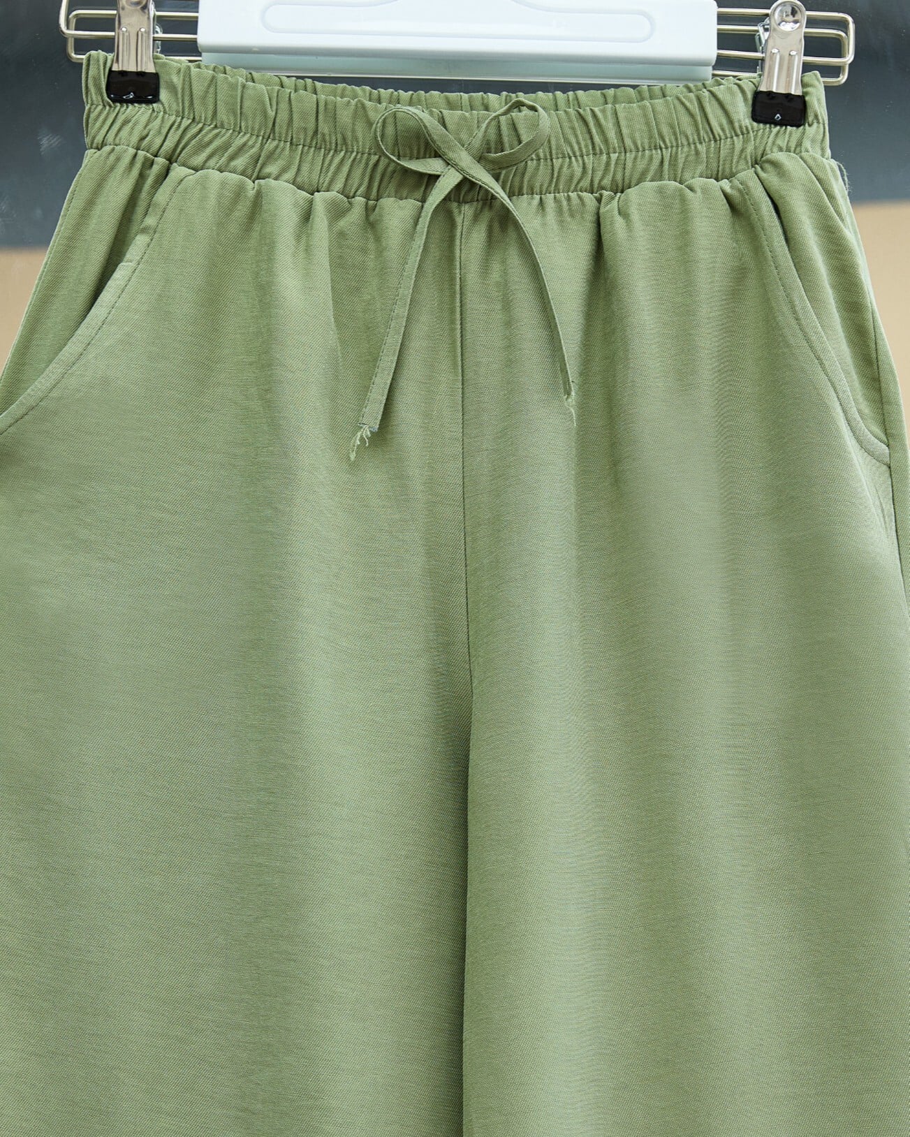 Elasticated Waistband Drawstring Wide-Leg Trousers in Light Green - Podyumplus - by Peralane - photo 6