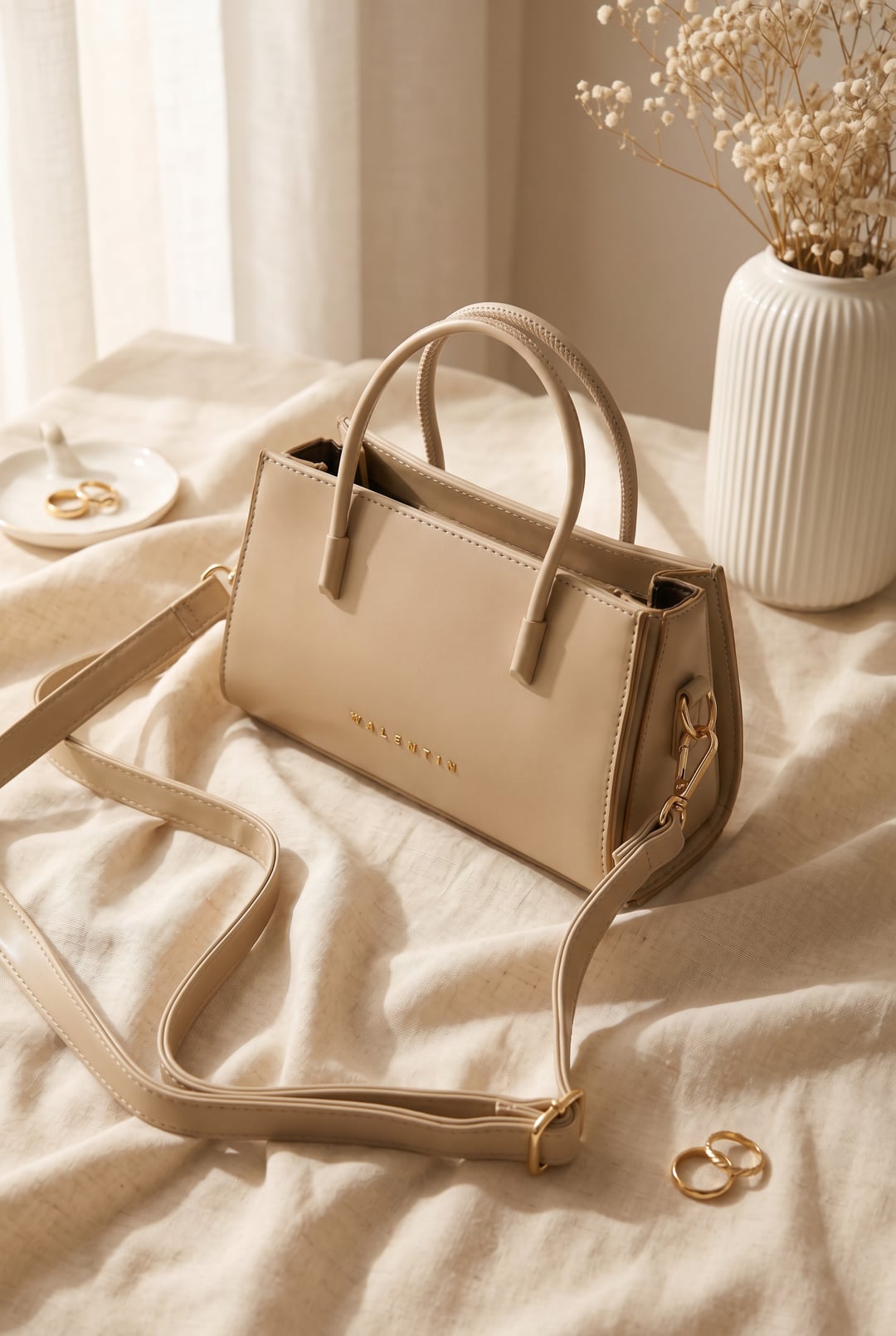 Minimalist Double Handle Long Strap Handbag - Mink - Podyumplus - by Peralane
