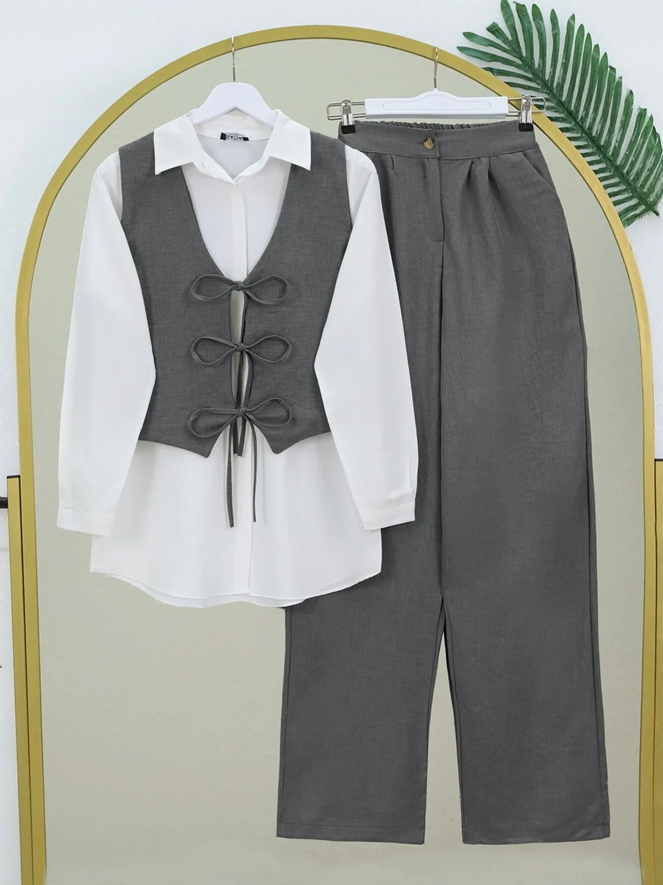 Front-Tie Vest and Trousers Two-Piece Set - Anthracite - Podyumplus - by Peralane - photo 4