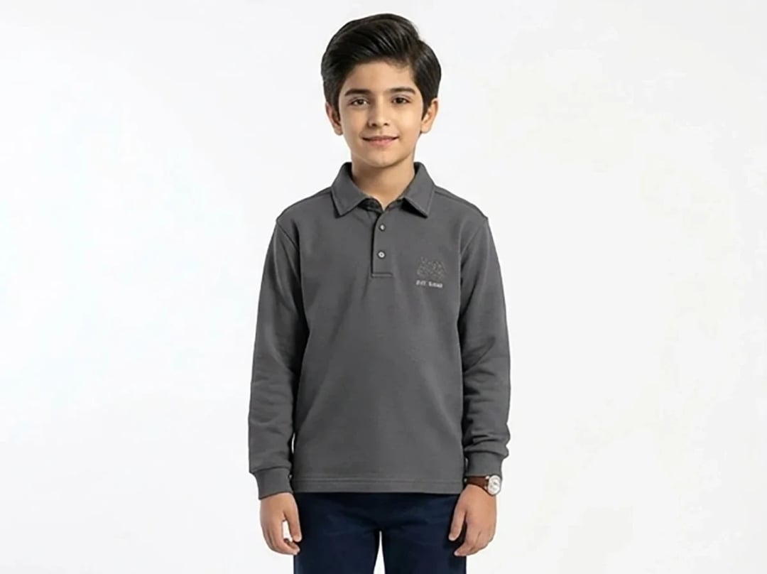 Keep Going Boys' Polo Sweat Shirt - Dark Grey - Tanem Kids - by Peralane