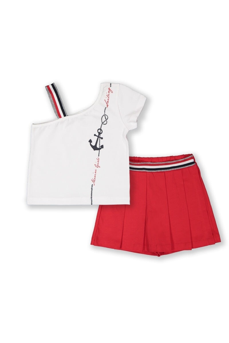 Girls' Two-Piece Skort and T-Shirt Set 3-6Y Red - 1025-22201 - Elnino - by Peralane