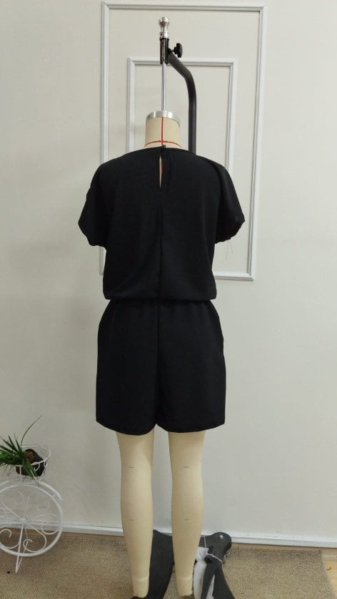 Women's Short Sleeve V-Neck Elasticated Waist Short Crepe Romper - Janes - by Peralane - photo 5