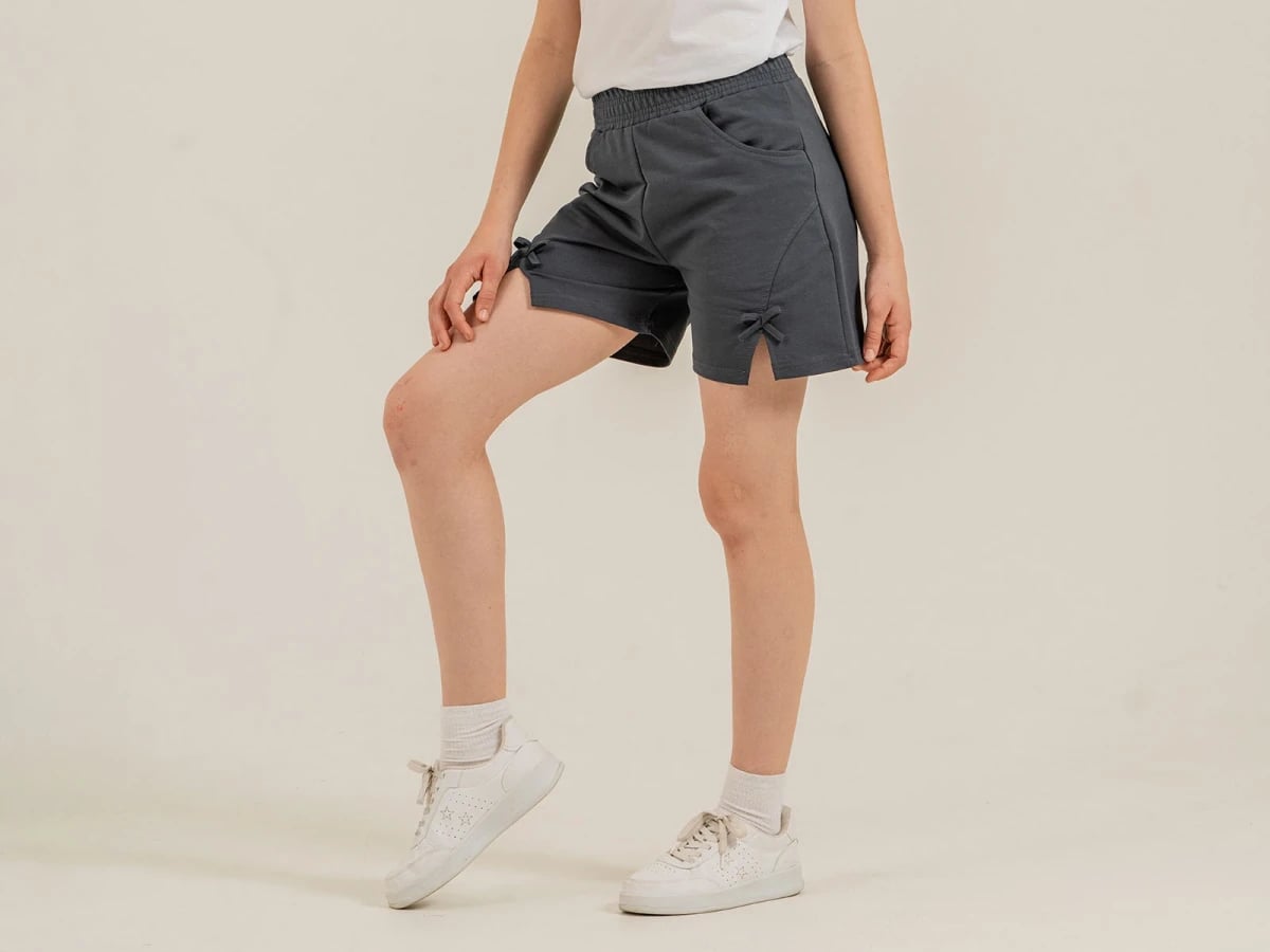 Girls' Bow Detail Shorts - Anthracite (Pack of 4) - Nickel - by Peralane