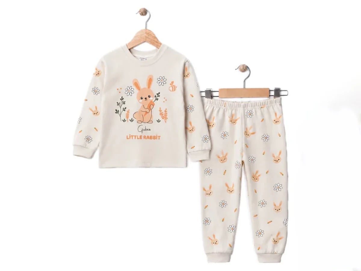 Baby Boy Bunny Print Pyjama Set - Beige - Supermini - by Peralane