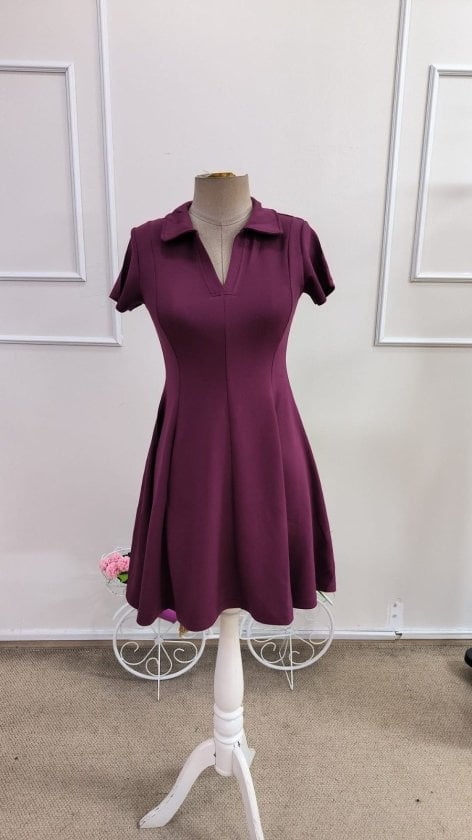 Women's Short Sleeve V-Neck Modal Dress in Plum - Janes - by Peralane - photo 3