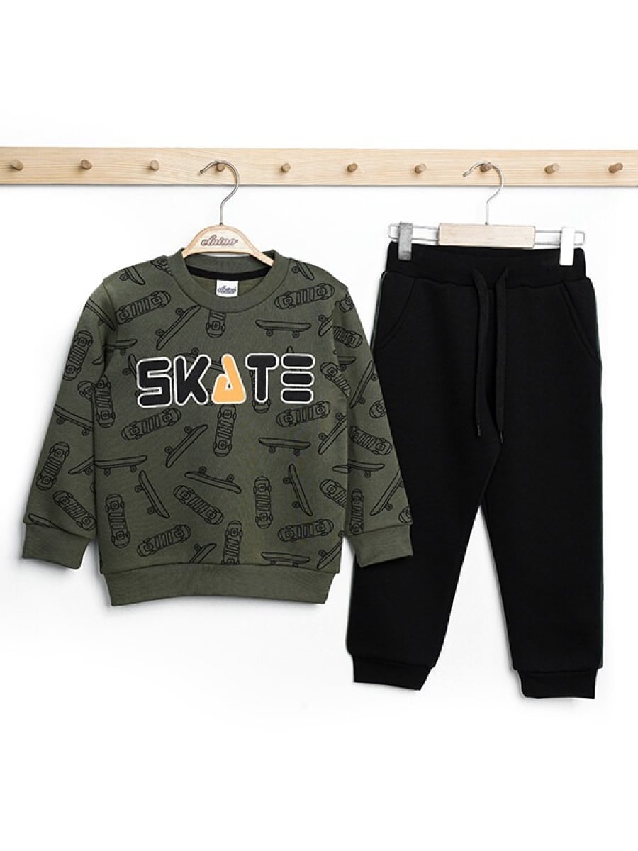 Boys' 2-Piece Sweatshirt and Trousers Set in Olive Green, Ages 3-6 Years - Elnino - by Peralane