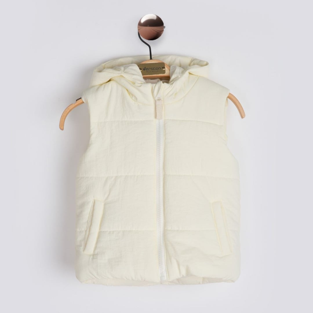 Girls' Hooded Puffer Vest - Ecru - Verscon - by Peralane