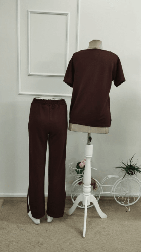 Women's Short-Sleeve V-Neck Viscose Two-Thread Top and Trousers Tracksuit Set - Janes - by Peralane - photo 5