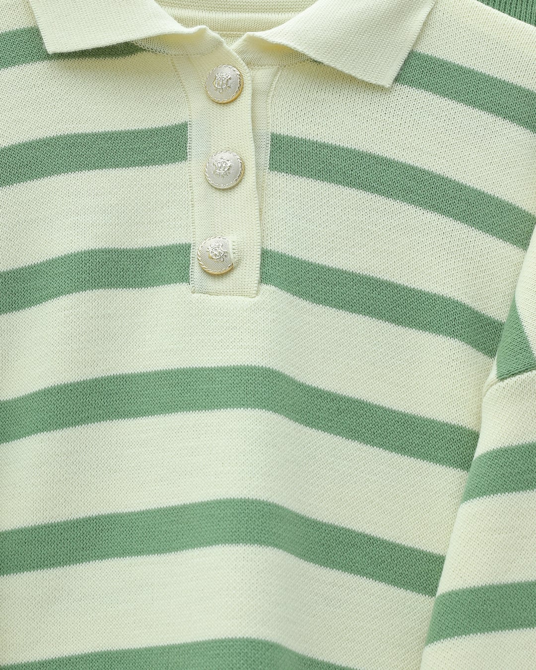 Polo Collar Buttoned Striped Knit Lounge Set - Green - Podyumplus - by Peralane - photo 4