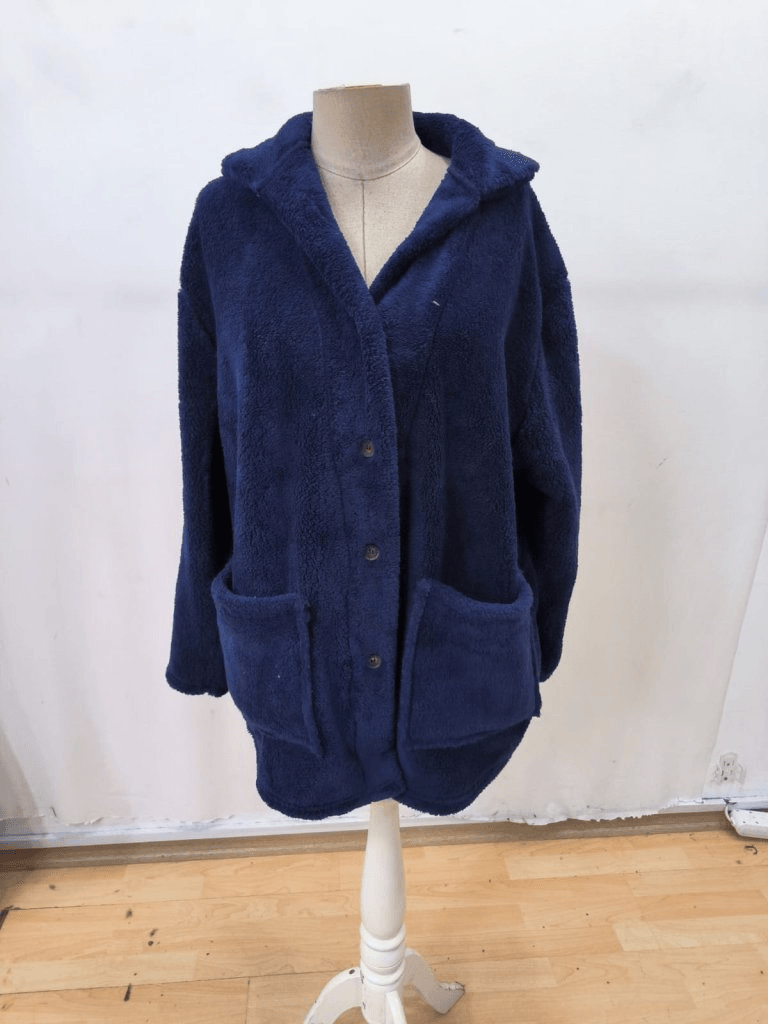 Women's Navy Blue Long Sleeve Collared Button Front Welsoft Coat - Janes - by Peralane - photo 4
