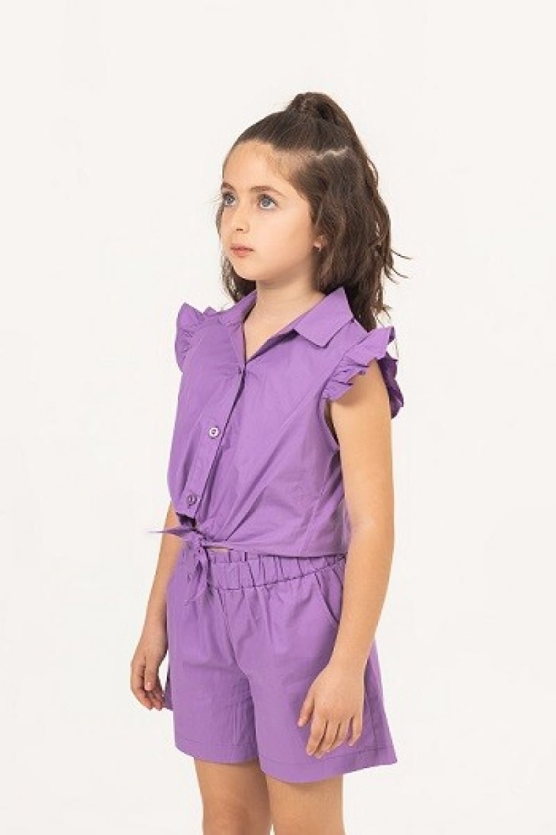 Girls' 2-Piece Blouse and Shorts Set 7-10Y Lavender - Busra Bebe - by Peralane