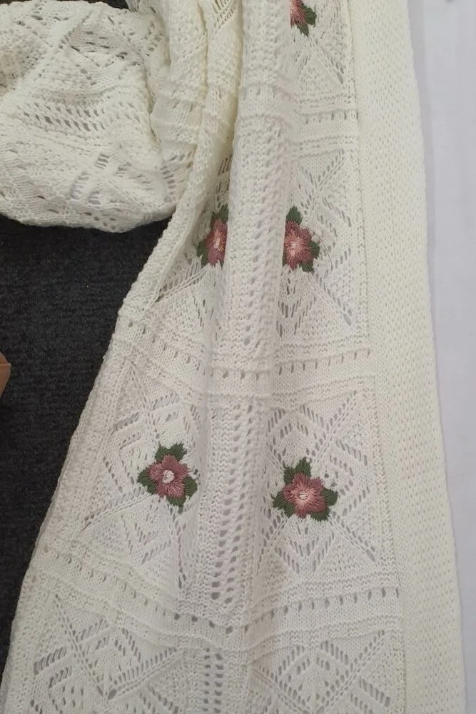Open Front Embroidered Knit Cardigan - Ecru - Podyumplus - by Peralane - photo 6