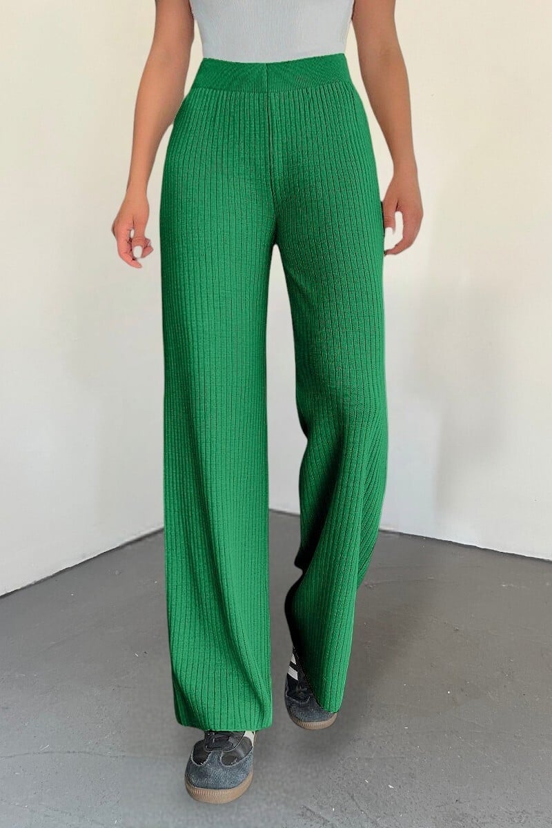 Ribbed Knit Wide-Leg Trousers - Green - Podyumplus - by Peralane - photo 4