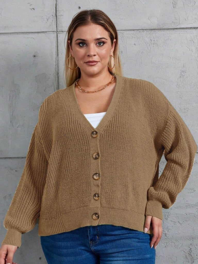 Women's Brown Five-Button Plus Size Knit Cardigan - Janes - by Peralane - photo 4