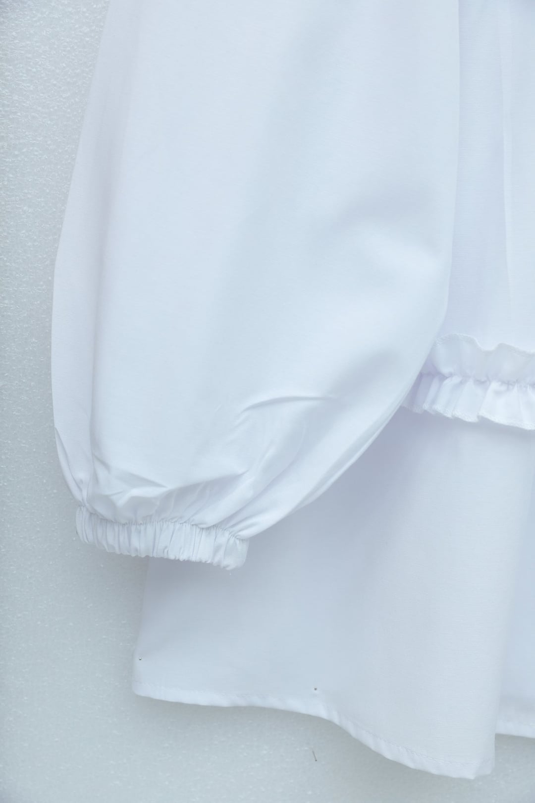 Ruffled Poplin Tunic with Smocked Yoke and Button Front - White - Podyumplus - by Peralane - photo 8