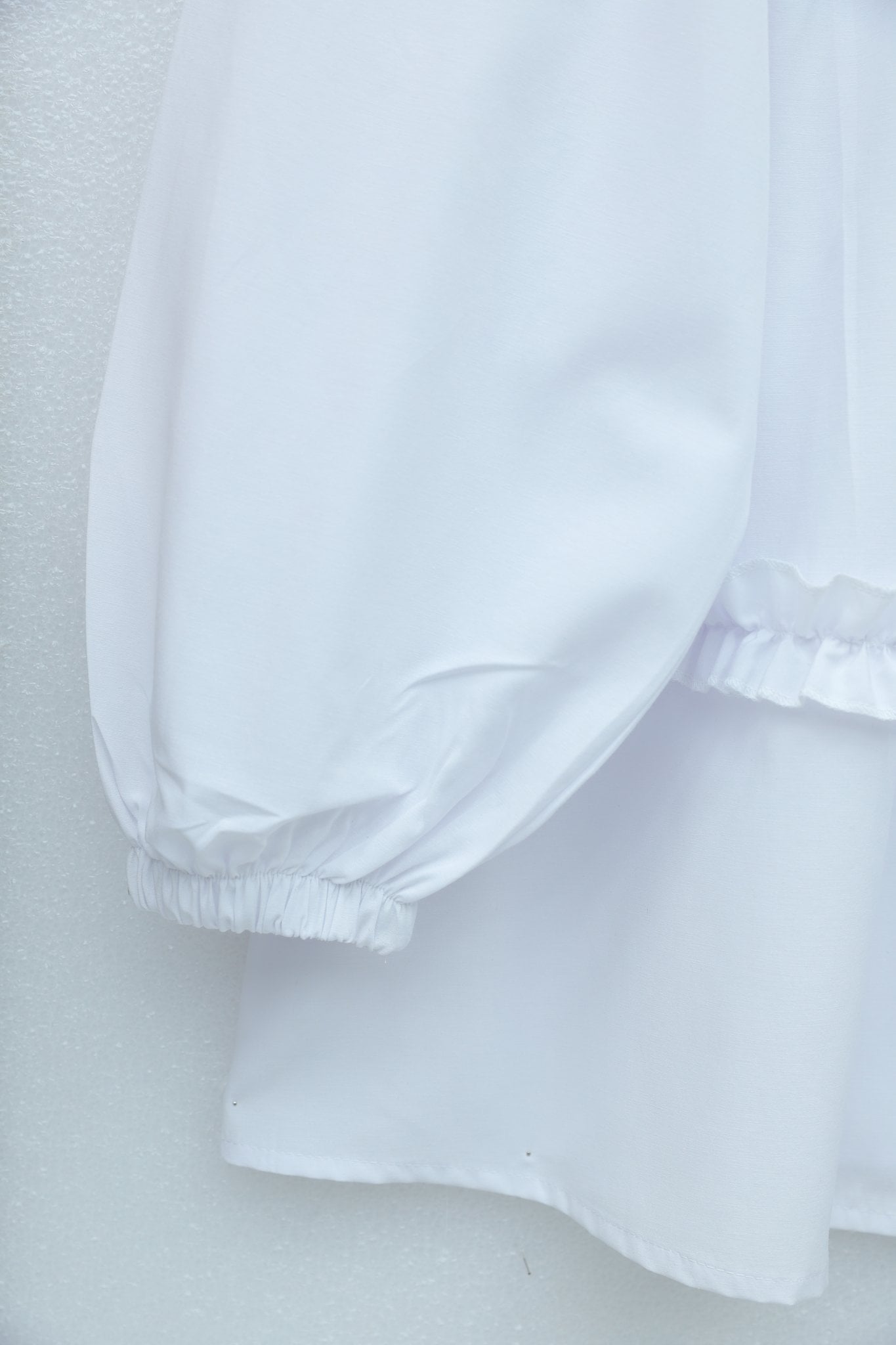 Ruffled Poplin Tunic with Smocked Yoke and Button Front - White - Podyumplus - by Peralane - photo 8
