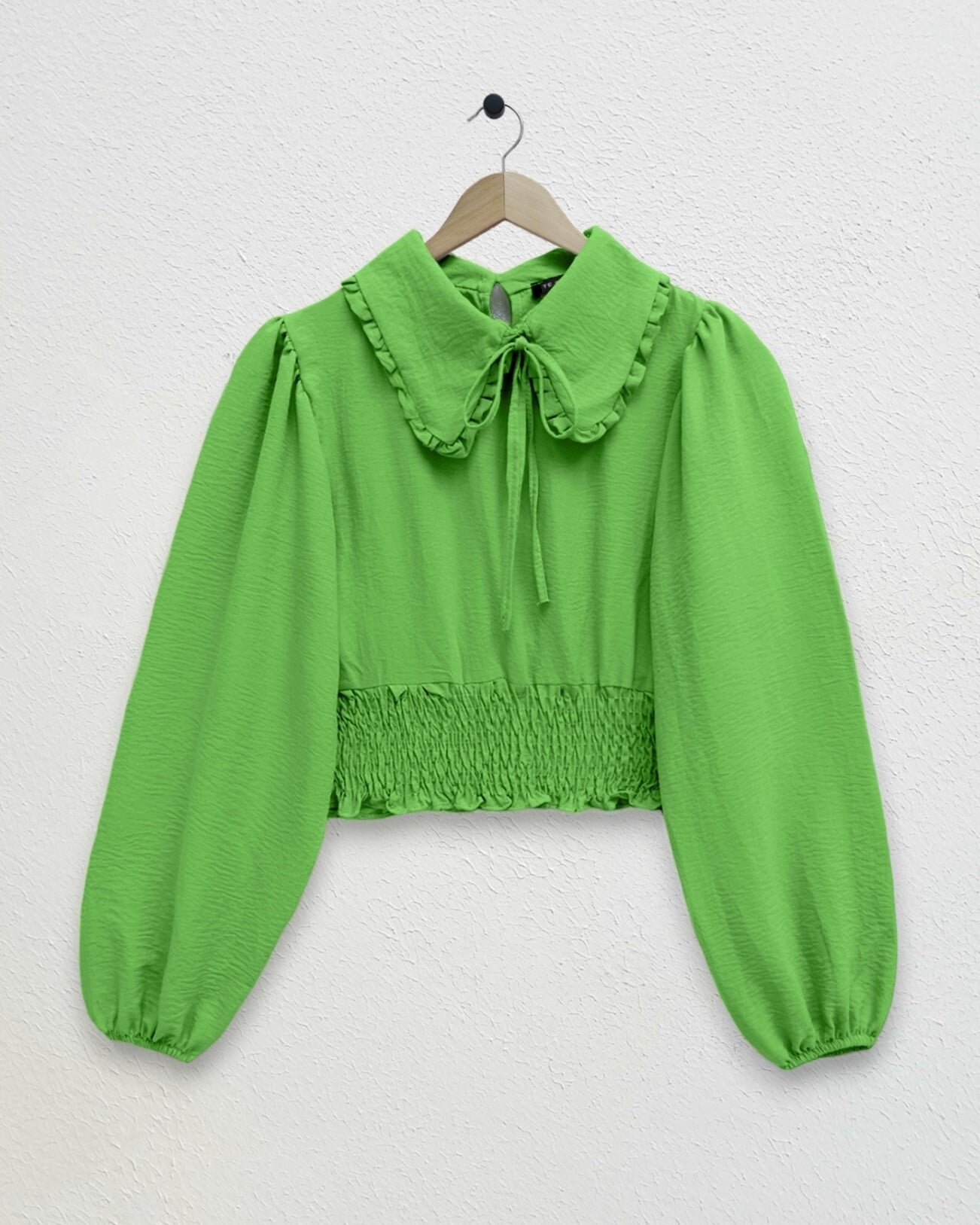 Elasticated Waist Peter Pan Collar Long Sleeve Blouse - Green - Podyumplus - by Peralane - photo 2