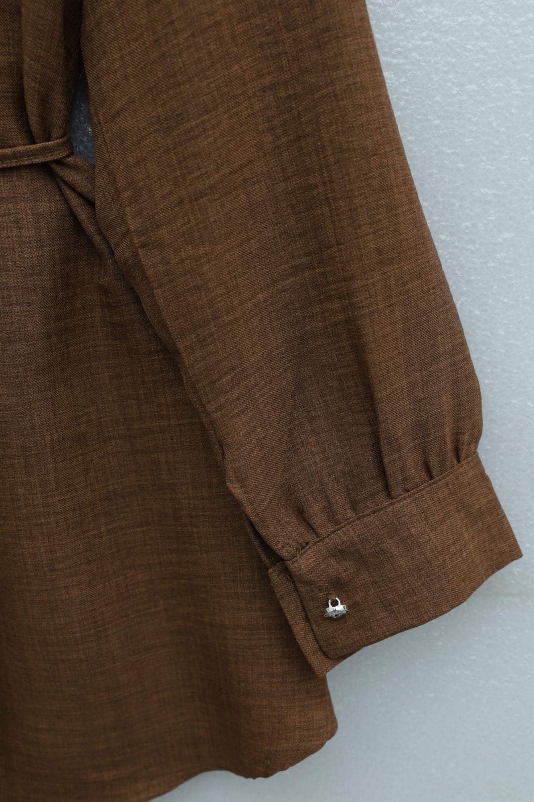 Brown Linen-Look Tunic with Double-Layer Ruffle Collar and Tie Waist - Podyumplus - by Peralane - photo 7
