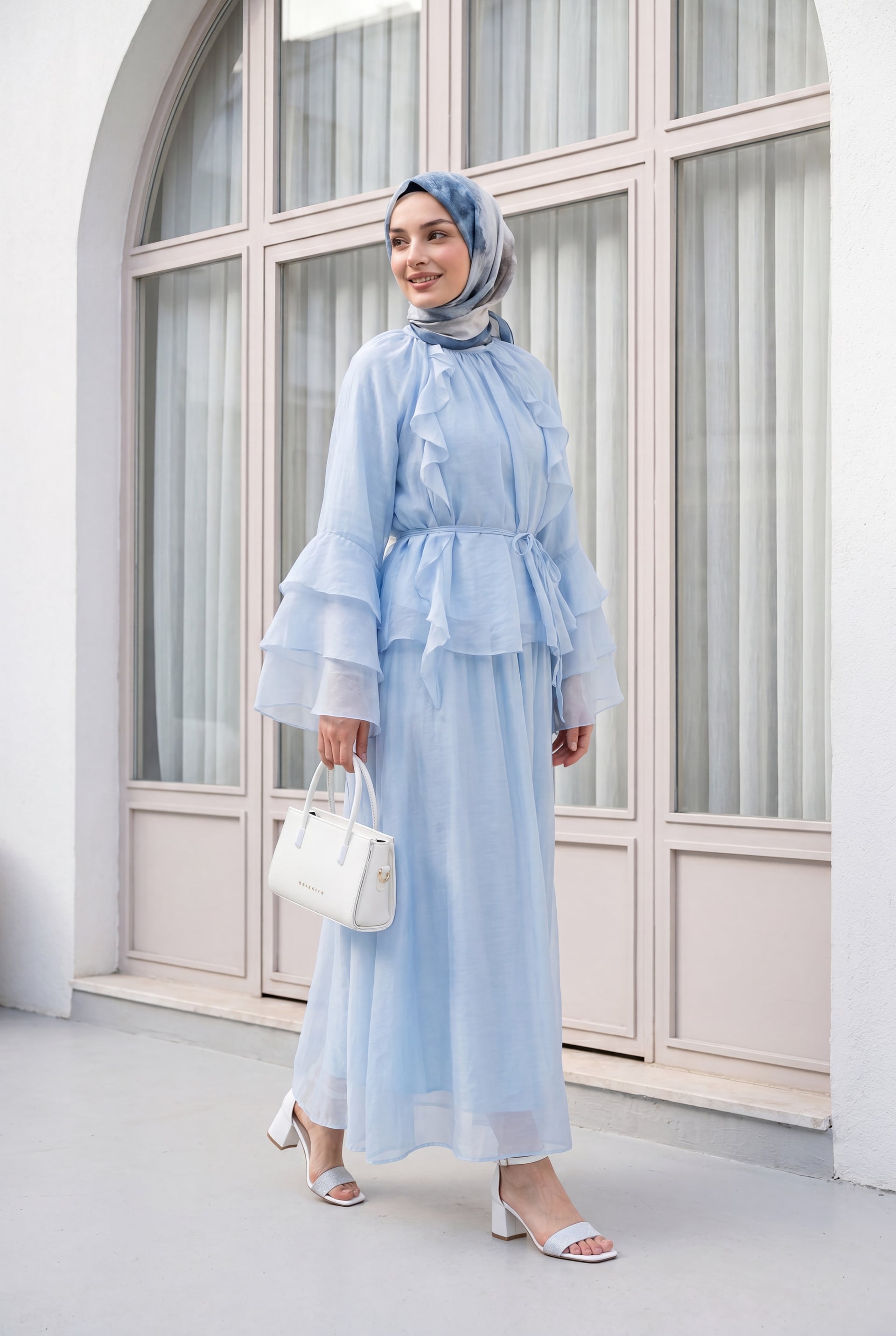 Ruffled Front Spanish Sleeve Lined Laced Skirt Cupra Set - Baby Blue - Podyumplus - by Peralane - photo 5