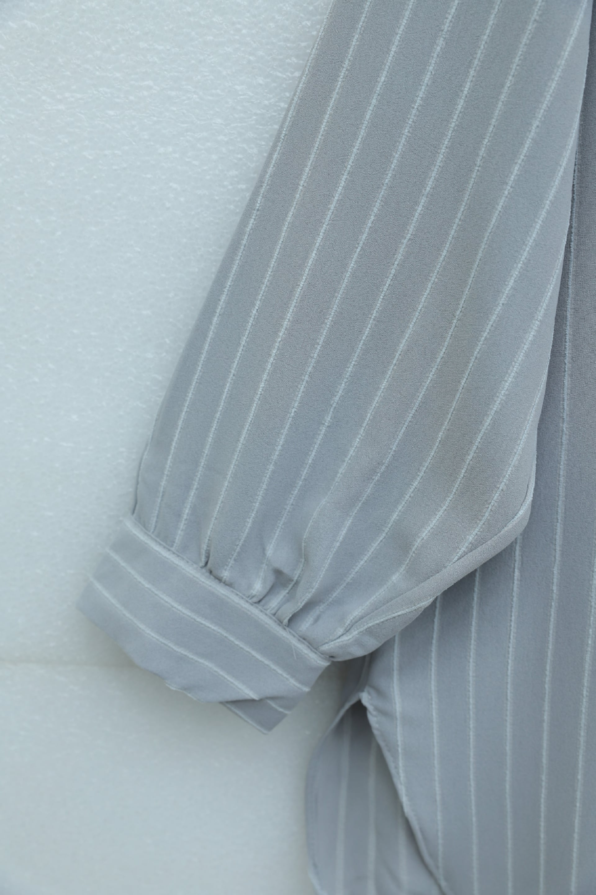 Striped Oversized Tunic Blouse with Side Slits - Light Grey - Podyumplus - by Peralane - photo 9