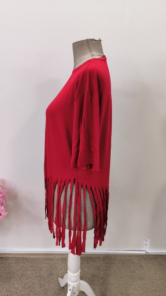 Women's Red Short-Sleeve Fringed Hem Viscose Blouse - Janes - by Peralane - photo 7