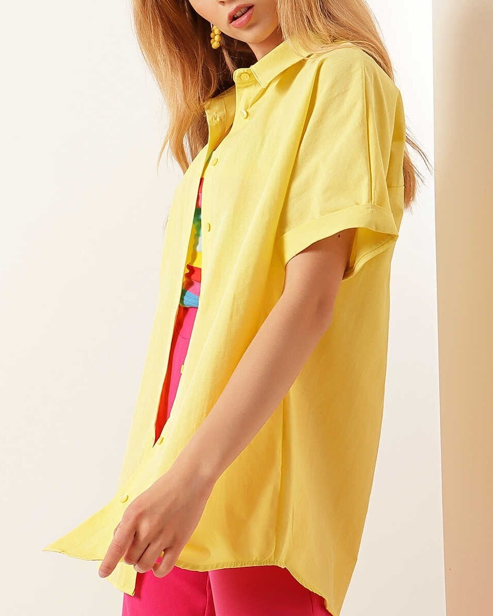 Oversize Short-Sleeve Blouse - Yellow - Bigdart - by Peralane - photo 6