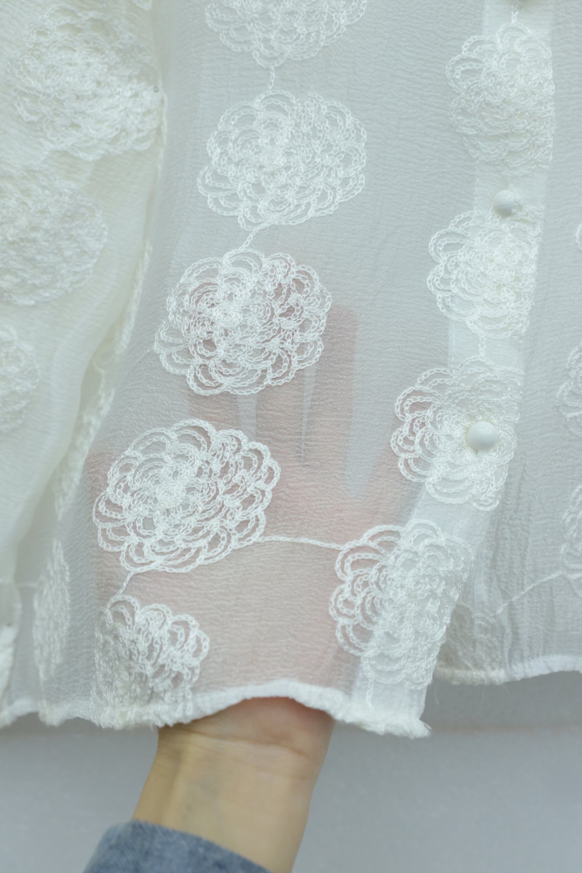 Lace Collar Patterned Jacquard Blouse - Ecru - Podyumplus - by Peralane - photo 4