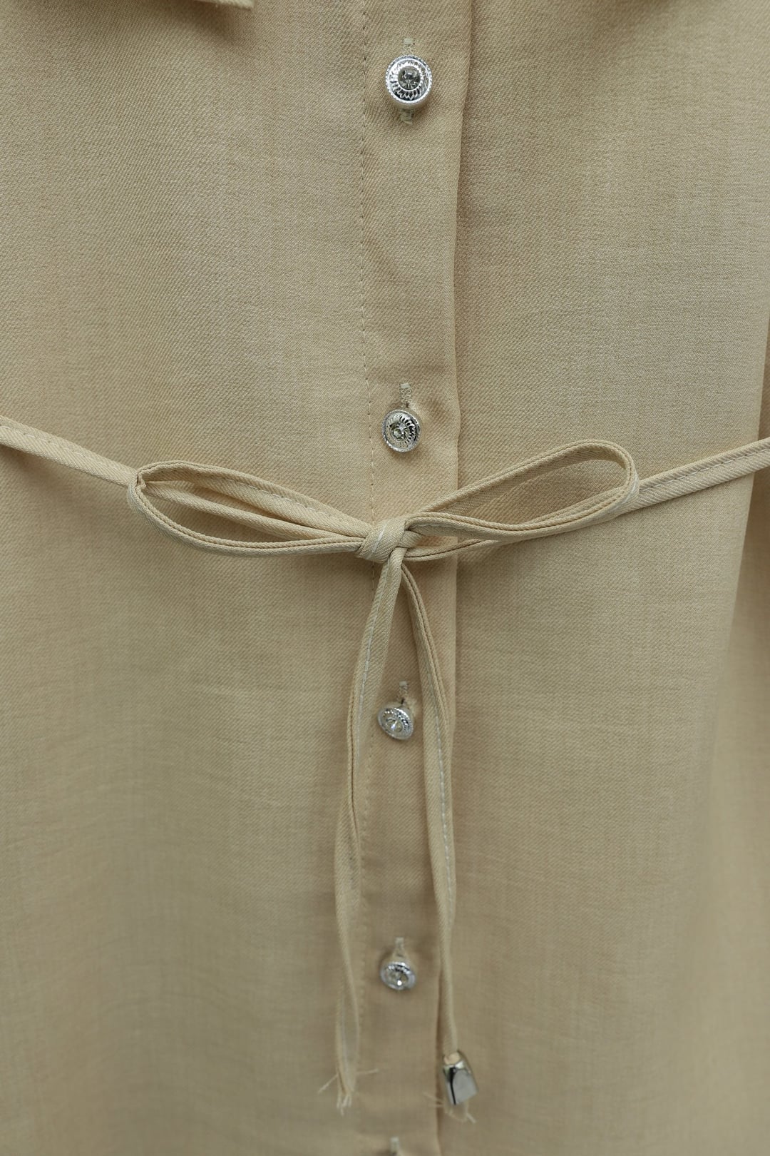Double-Layer Ruffled Collar Buttoned Tie-Waist Linen Look Tunic - Light Beige - Podyumplus - by Peralane - photo 6