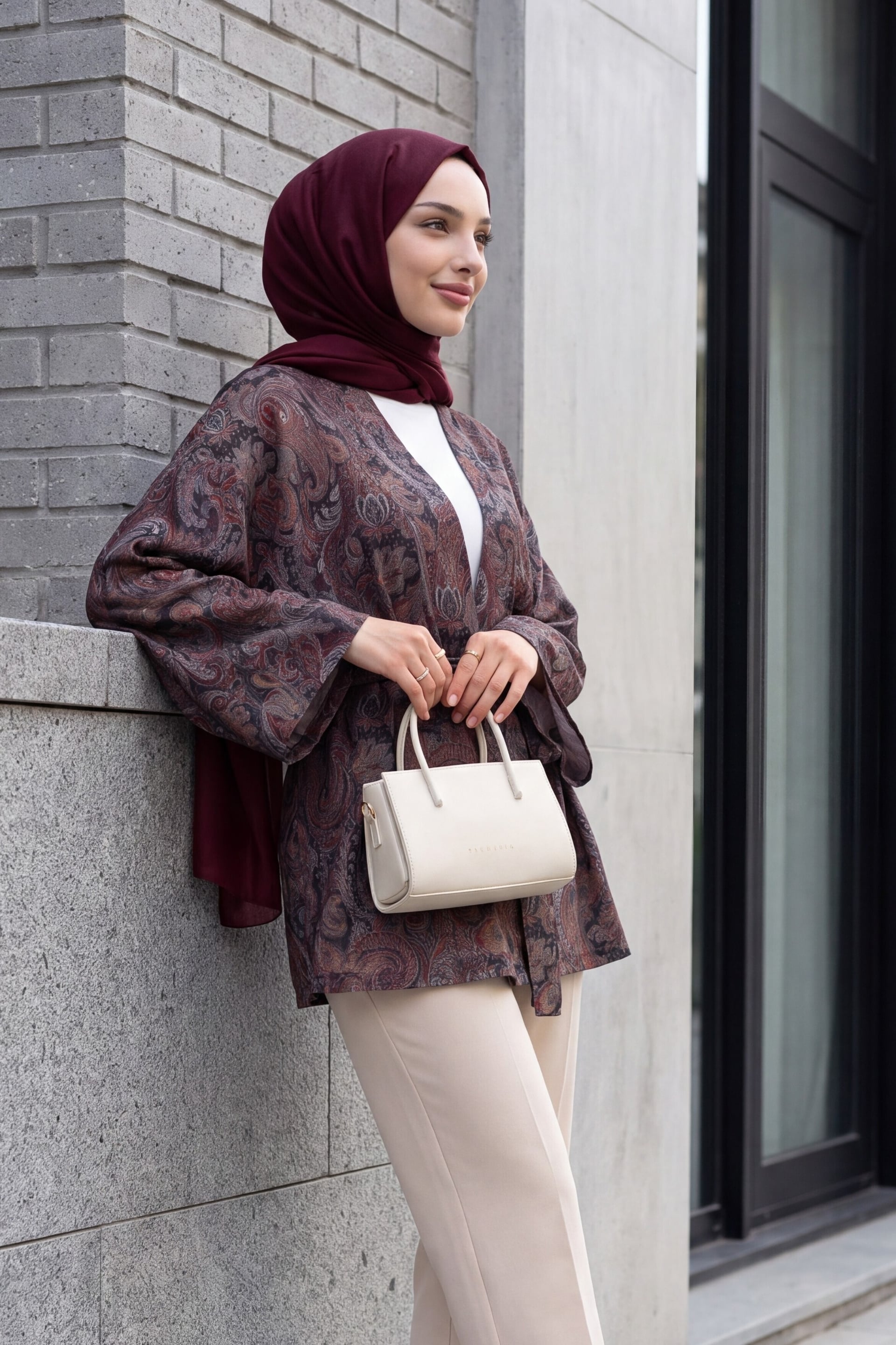 Ethnic Print Tie Waist Kimono in Brown - Podyumplus - by Peralane - photo 2