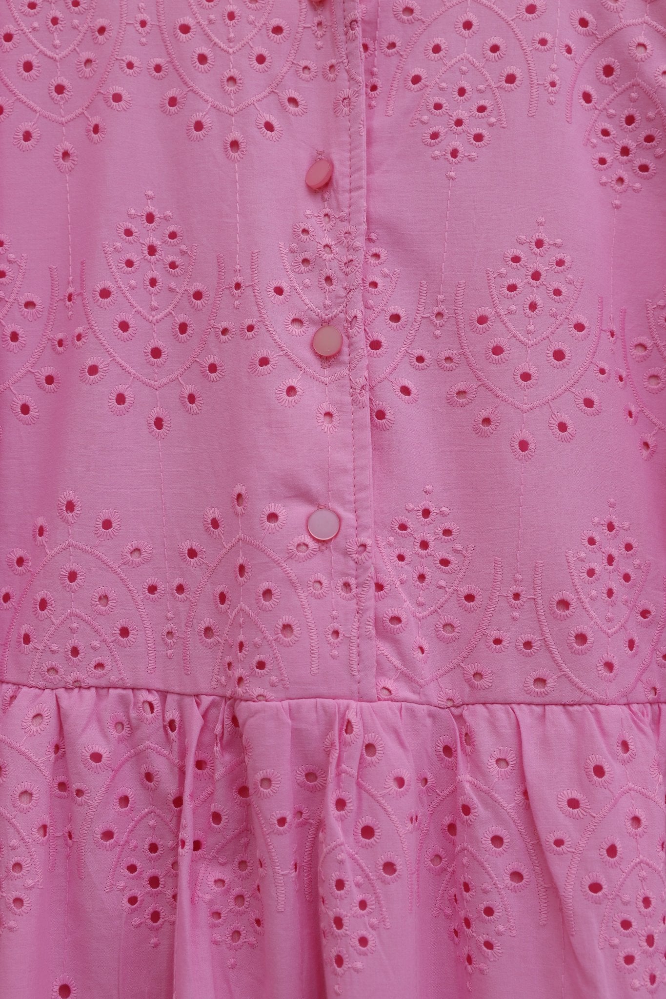 Half-Button Lace Detail Smocked Dress - Pink - Podyumplus - by Peralane - photo 6