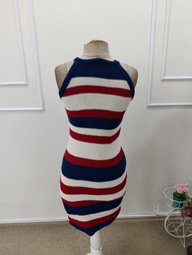 Women's Sleeveless Multi-Coloured Striped Knit Dress - Janes - by Peralane - photo 5