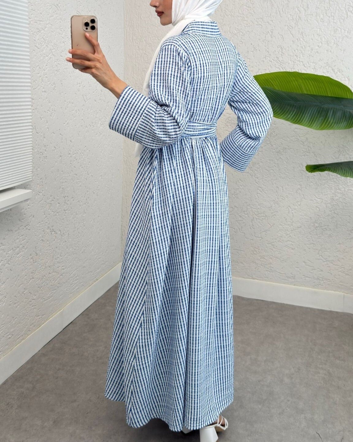 Half Button Tie Waist Striped Dress - Blue - Podyumplus - by Peralane - photo 4